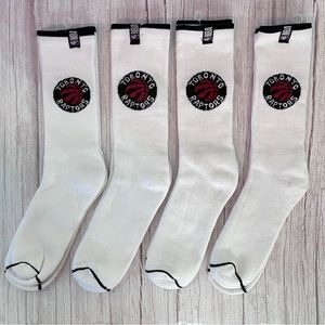 4 Pairs Toronto Raptors NBA Basketball Men’s White Crew Socks  Fit Shoe 7-12